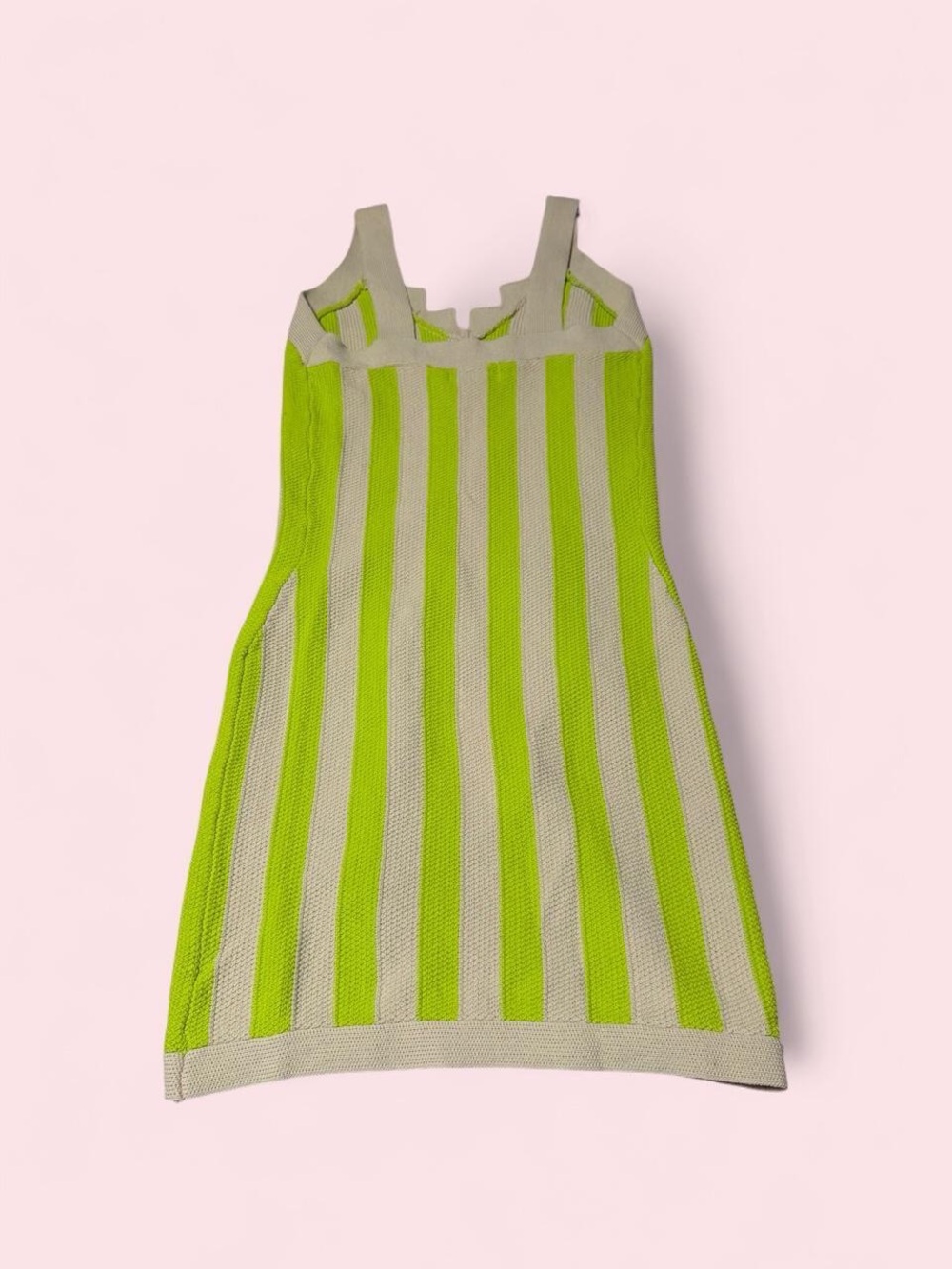 House of Harlow 1960 Lime Green and Beige Striped Mini Dress - Picture 2 of 3